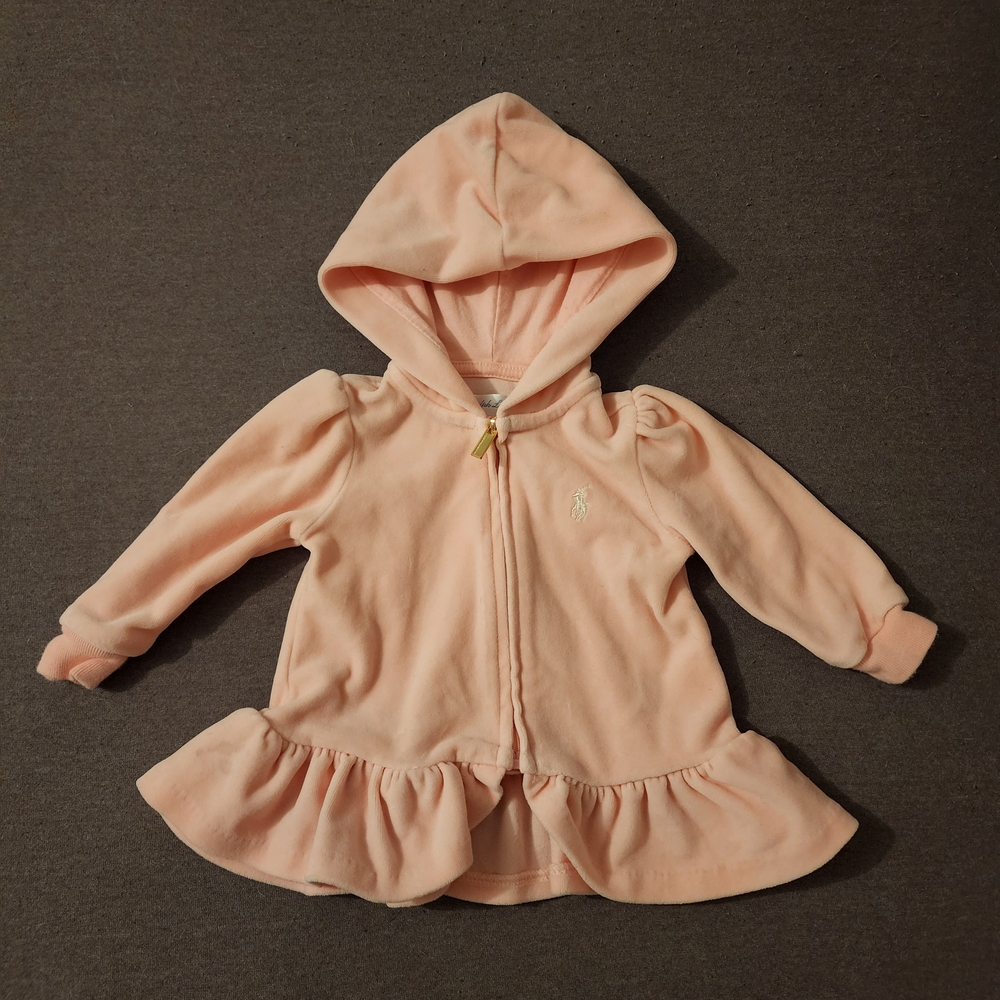 Pink Ralph Lauren Hooded Baby Jacket with Ruffle Hem